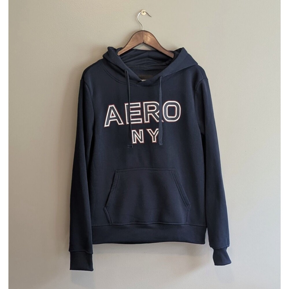 Aeropostale Mens Medium Navy Blue Pullover Hoodie Aero NY Graphic Sweatshirt M